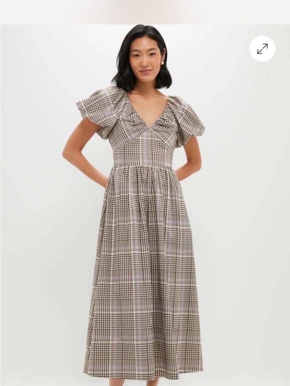 NEW En Saison Anthropologie brown taupe lavender Plaid charleigh maxi dress